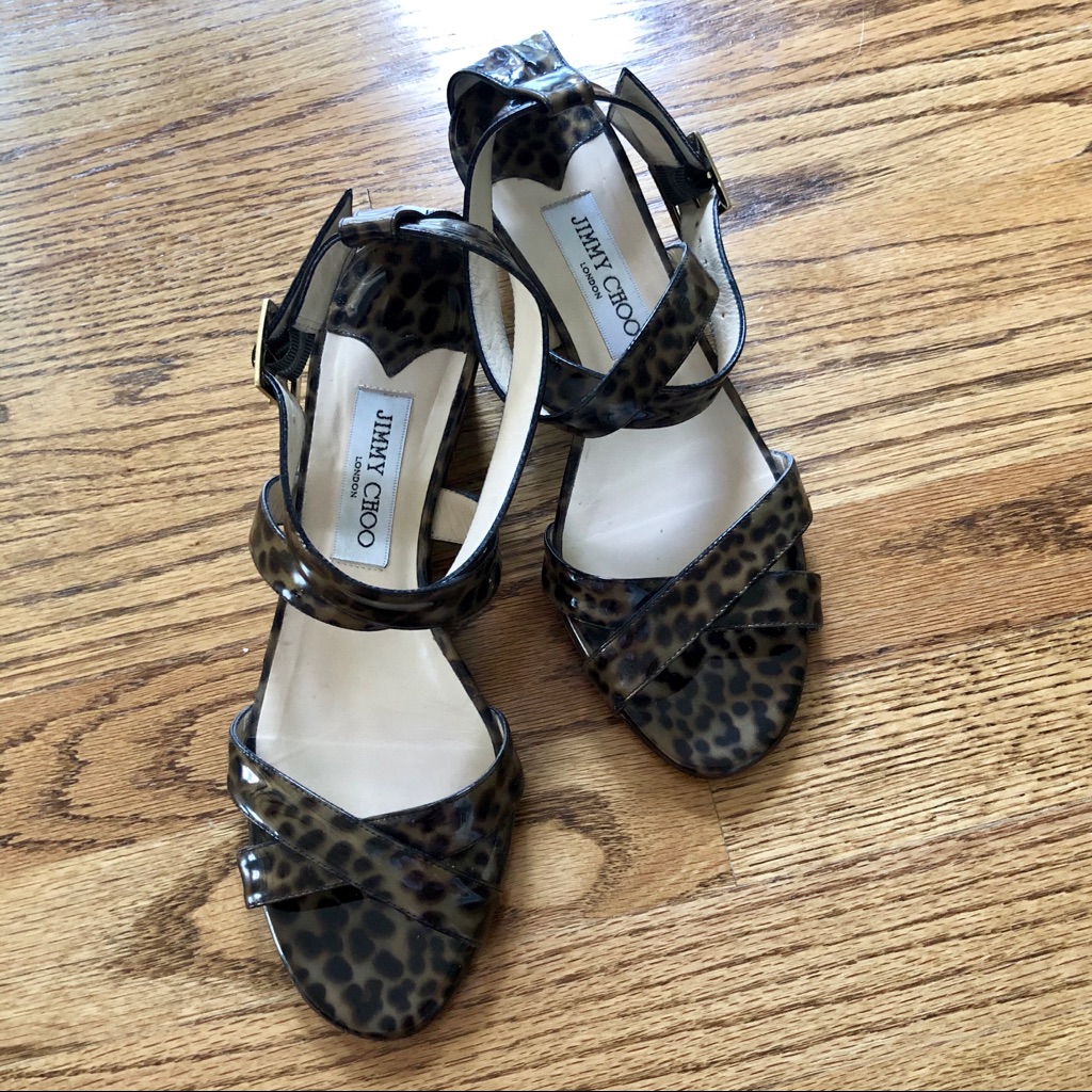 Jimmy Choo Leopard Print Patent Leather ‘Connor’ Sandals Eu39